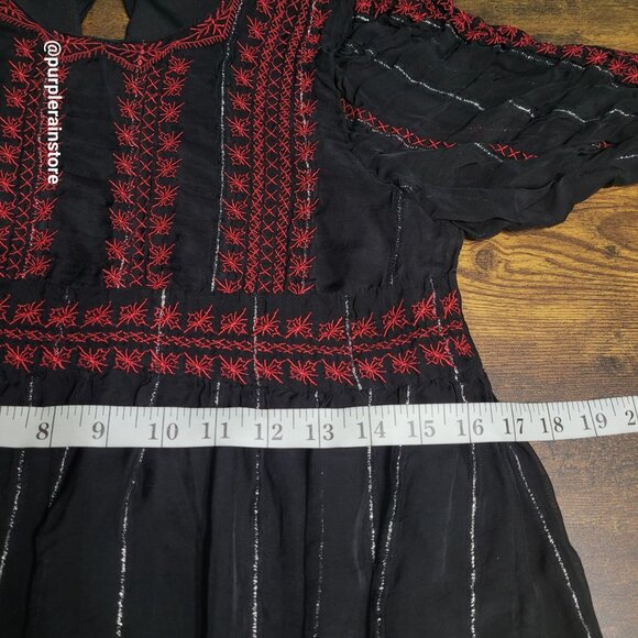 Zara Baby Doll Mini Dress S Chiffon Floral Embroidered Silver Metallic Detail - Picture 6 of 9